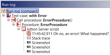 Error ⇒ Stack trace can be found in the run log