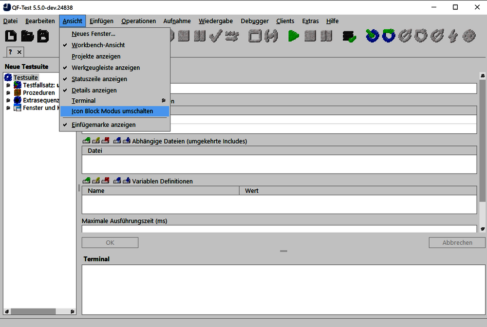 QF-Test Blockchain-Modus deaktivieren
