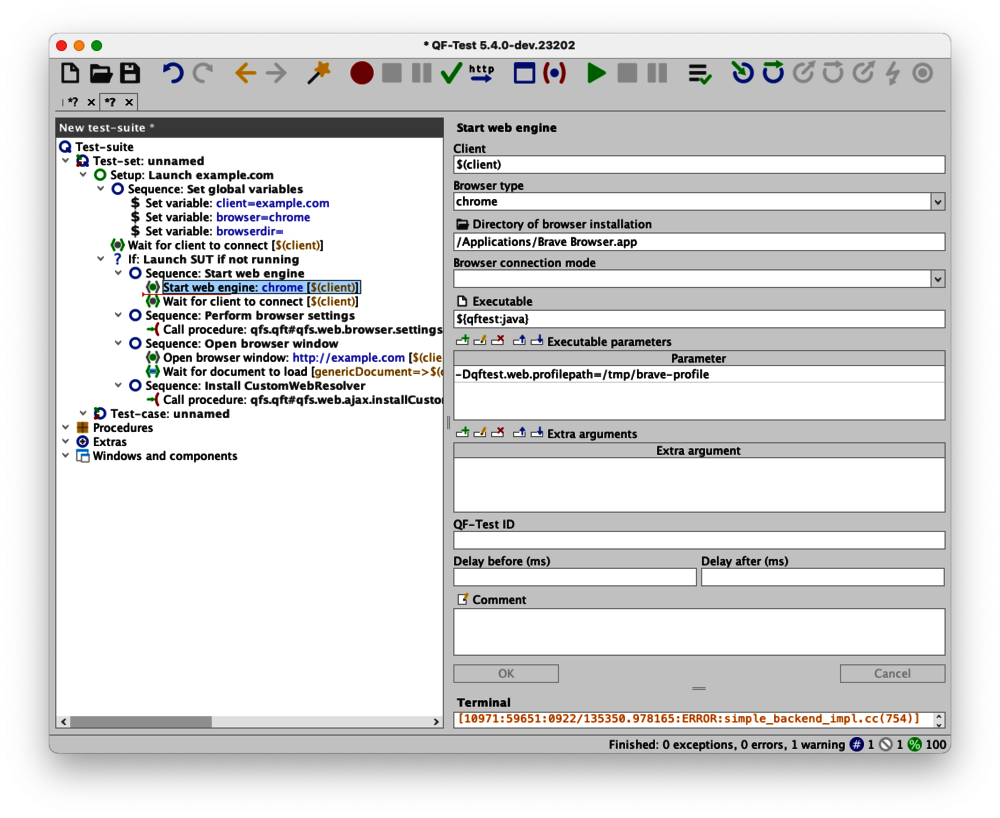 Start Web Engine in QF-Test