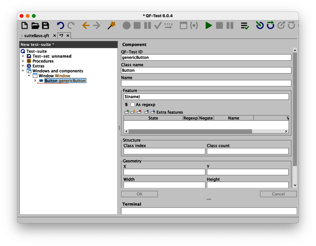 Screenshot of a QF-Test window with a typical generic component.