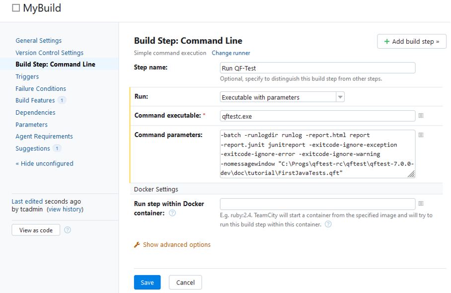 Screenshot of TeamCity "Build step: Command line" page