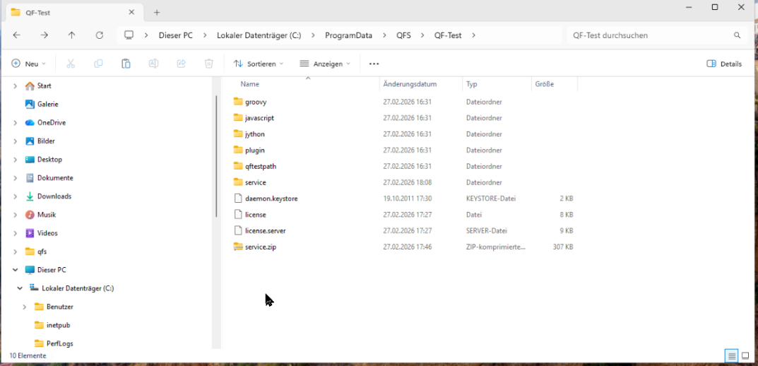 Windows Explorer zeigt den QFS-Ordnerpfad