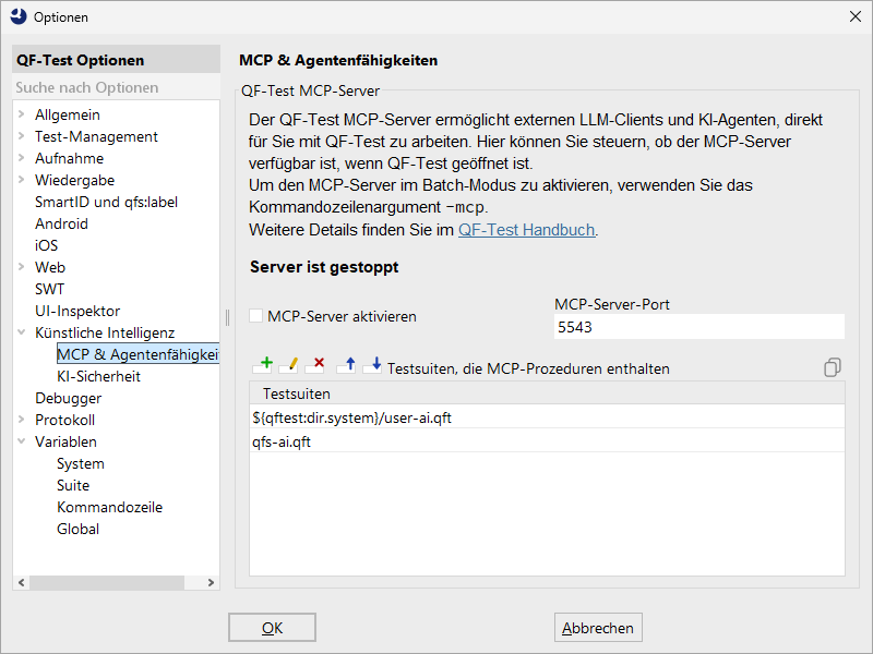 Optionendialog Agentenfähigkeiten