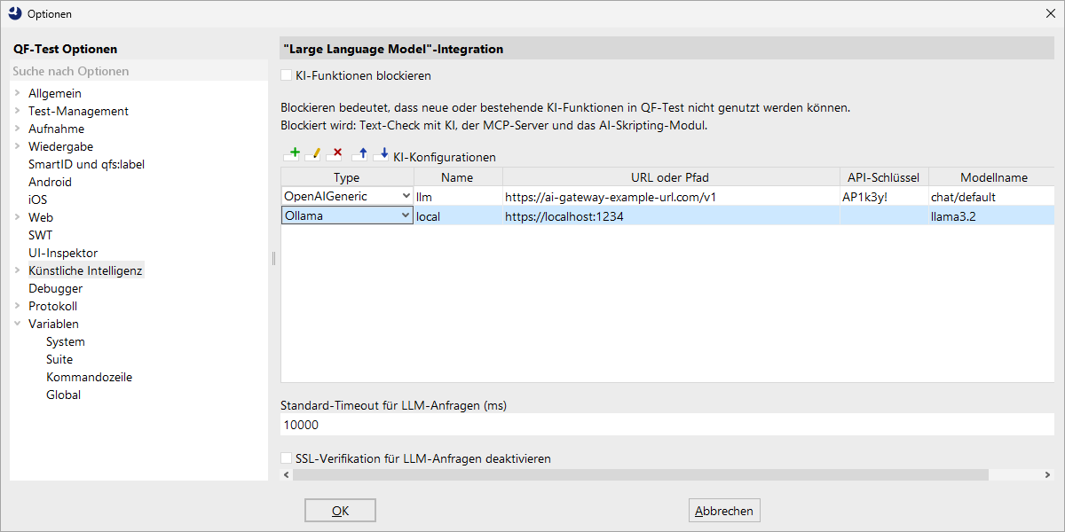 Optionendialog Künstliche Intelligenz