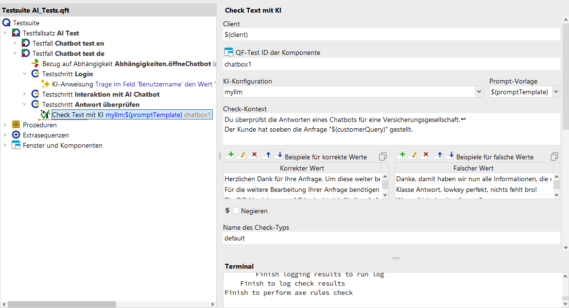 Beispiel eines Check Text mit KI Knotens