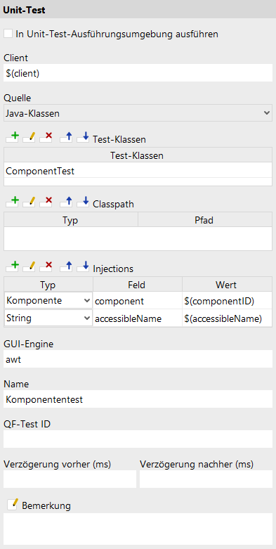 Beispiel eines Unit-Test Knotens mit Injections