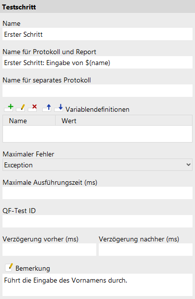 Testschritt Attribute