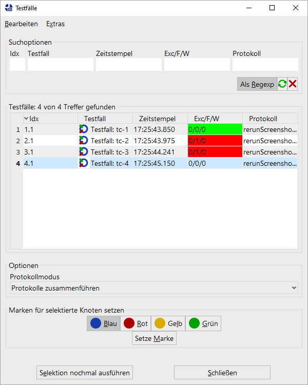 Dialog zur Wiederausführung von Testfällen