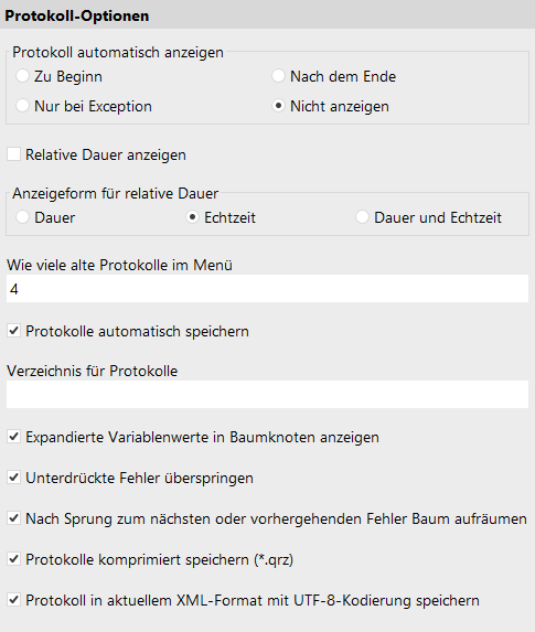 Protokoll Optionen
