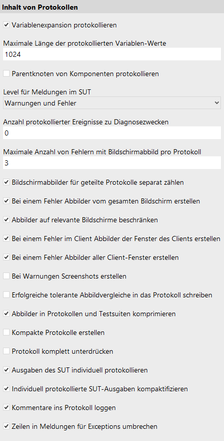 Protokollinhalt Optionen
