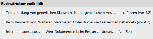 Optionen für Web Rückwärtskompatibilität