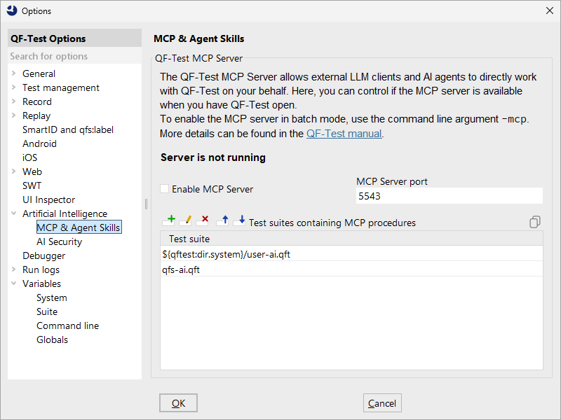 Options dialog Agent Skills