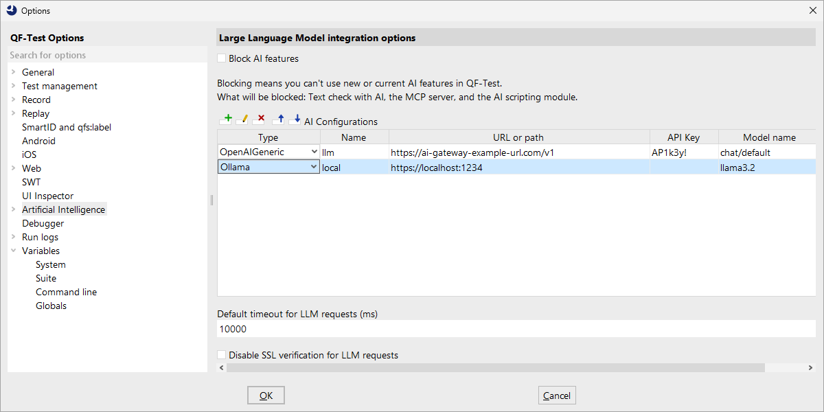 Options dialog Artificial Intelligence