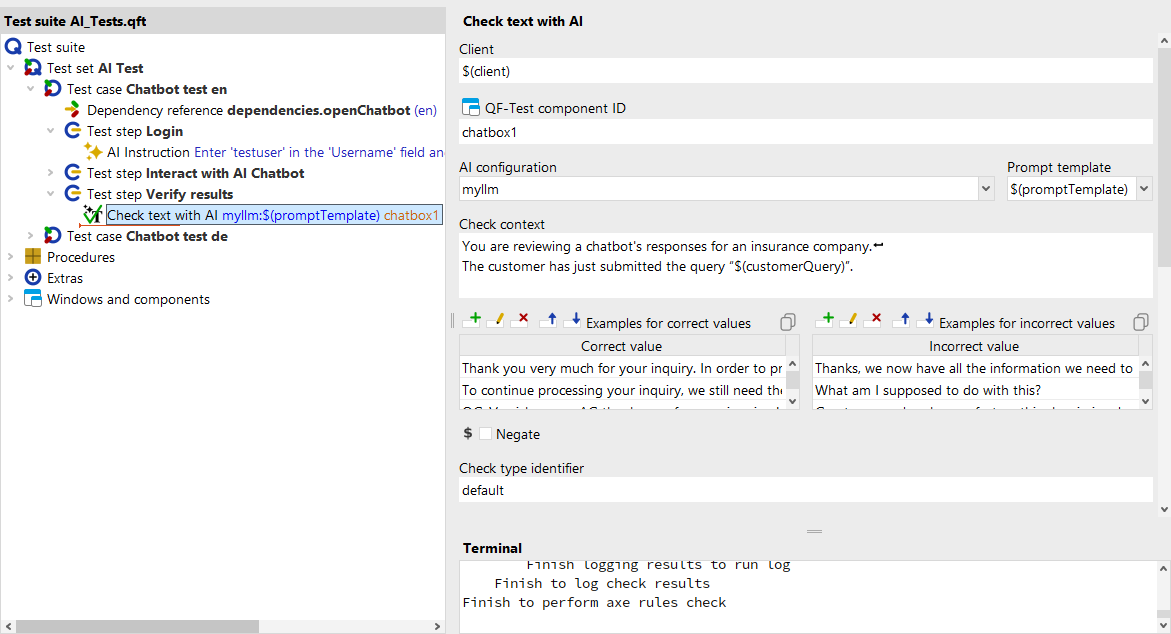 Example of a Check Text with AI node