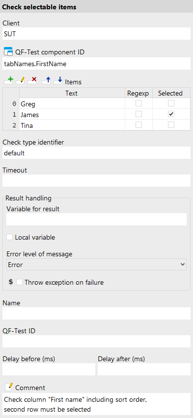 Check selectable items attributes