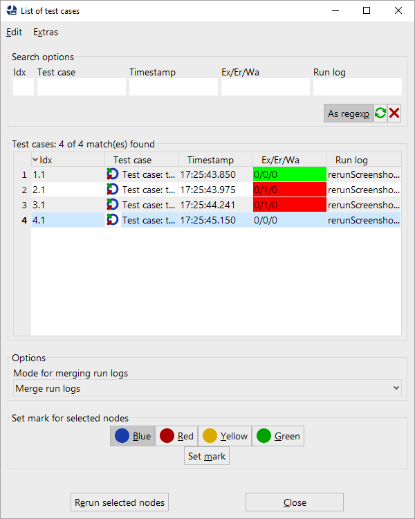 Dialog to rerun test cases