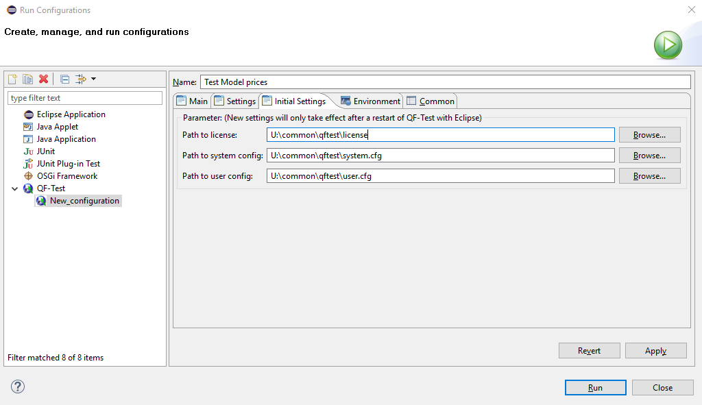Eclipse plugin configuration Initial Settings tab