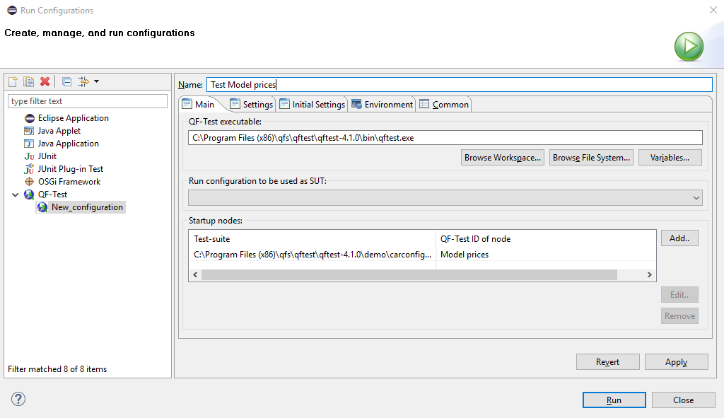 Eclipse plugin configuration tab Main