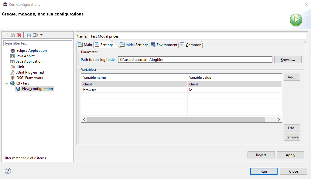 Eclipse plugin configuration Settings tab