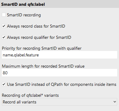 Optionen für SmartID und qfs:label