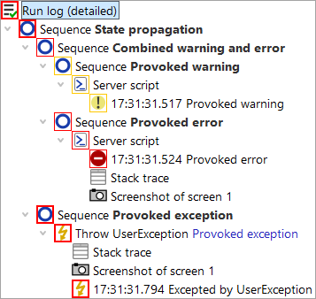 Error states in a run log