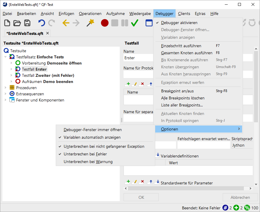 Debugger option
