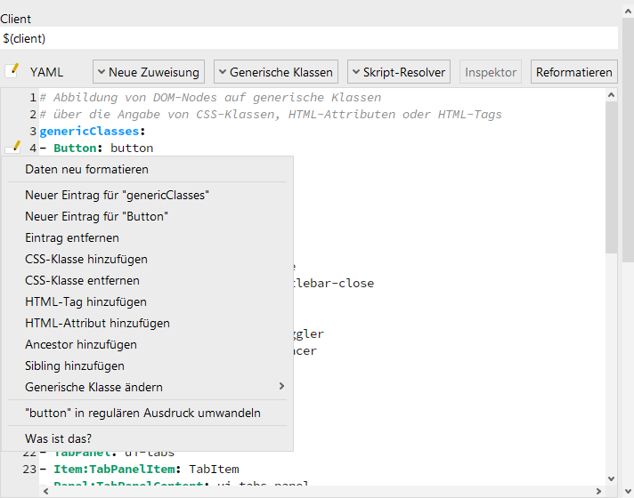 Edit menu in the QF-Test CustomWebResolver node