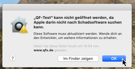 macOS Catalina 10.15 Fehlerdialog macOS Catalina 10.15 Fehlerdialog